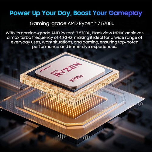 Mini PC Blackview MP100, AMD Ryzen 7 5700U 8 cœurs, 4,3 GHz max., 16 Go de RAM, SSD 512 Go