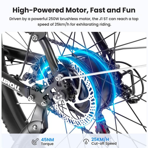 Vélo électrique Touroll J1 ST 27,5 pouces avec moteur 250 W 36 V 15,6 Ah