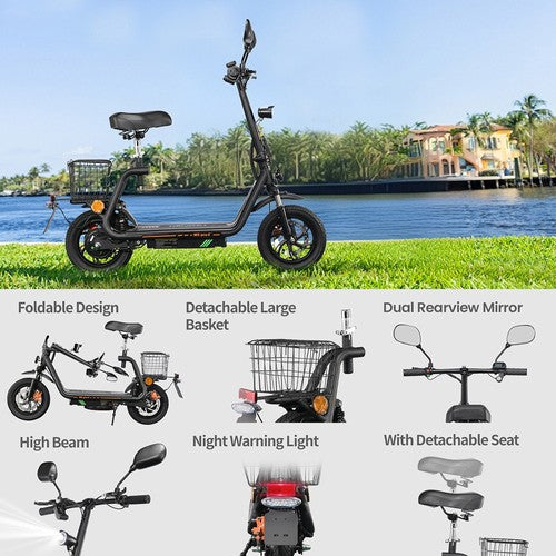 Trottinette électrique TWOFISH M5 PRO-E avec siège et panier arrière, 500 W