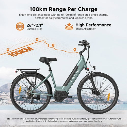 Vélo électrique Foride Urbano 1, moteur central 250 W, 36 V 13 Ah
