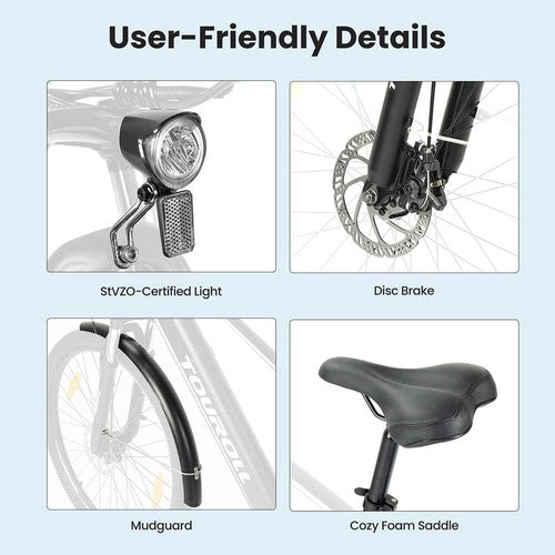Vélo électrique Touroll J1 ST 27,5 pouces avec moteur 250 W 36 V 15,6 Ah
