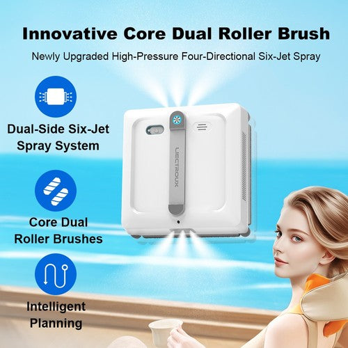 Robot lave-vitres Liectroux S9, double brosse à rouleaux, jet d'eau 6 directions, 9 000 Pa