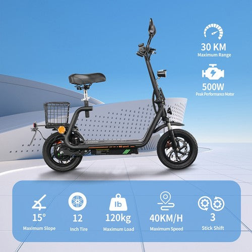 Trottinette électrique TWOFISH M5 PRO-E avec siège et panier arrière, 500 W