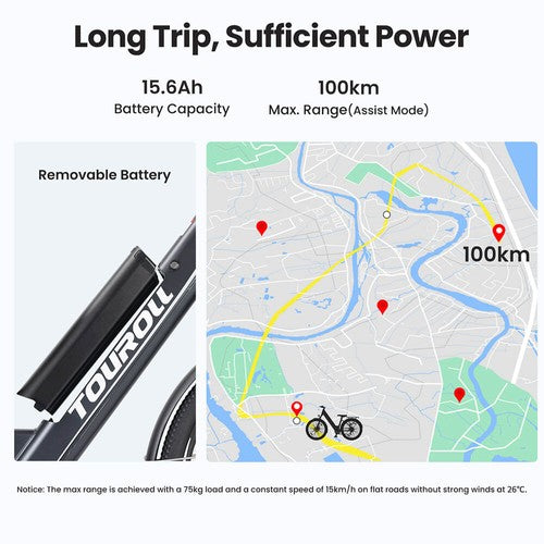 Vélo électrique Touroll J1 ST 27,5 pouces avec moteur 250 W 36 V 15,6 Ah