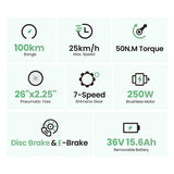 Vélo électrique Touroll B2, moteur 250 W, 36 V, 15,6 Ah