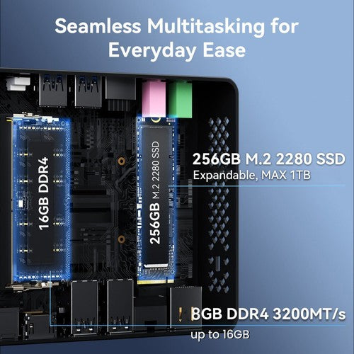 Mini PC GEEKOM Air12 Lite, Intel N100 4 cœurs, 3,4 GHz max., 8 Go de RAM, SSD 256 Go