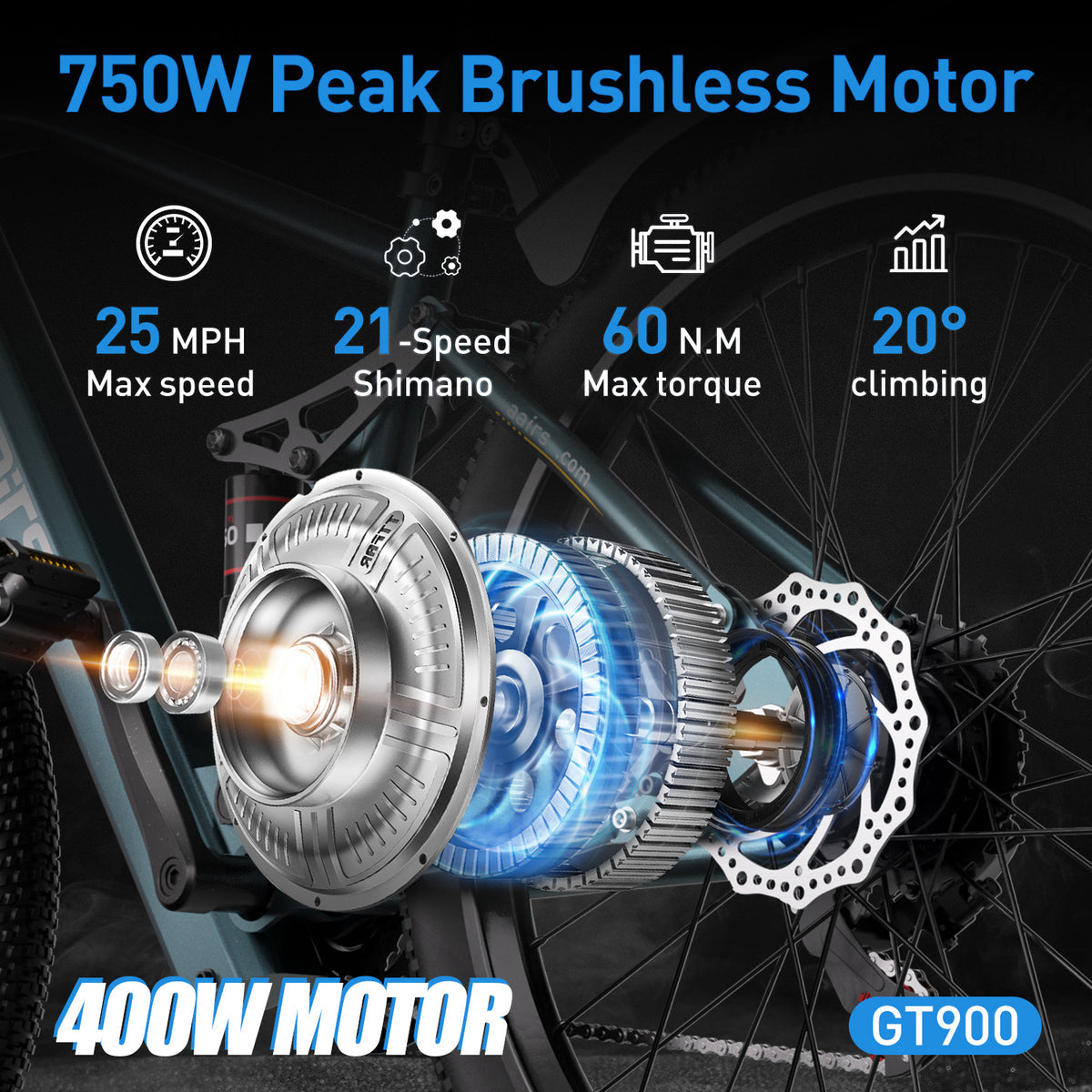 Vélo électrique Aairsk GT900, moteur 400 W, batterie 36 V 13 Ah