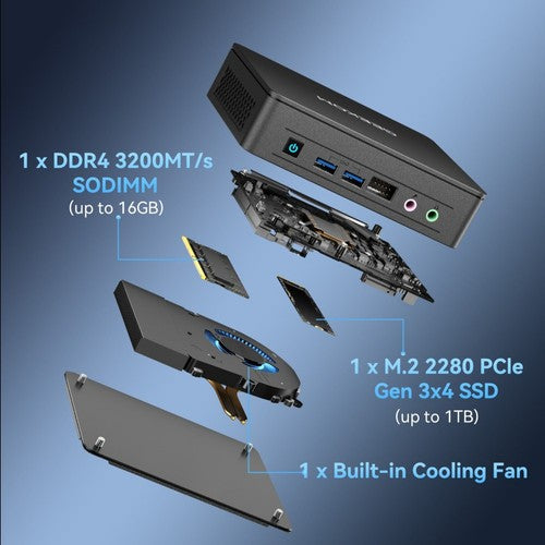 Mini PC GEEKOM Air12 Lite, Intel N100 4 cœurs, 3,4 GHz max., 8 Go de RAM, SSD 256 Go