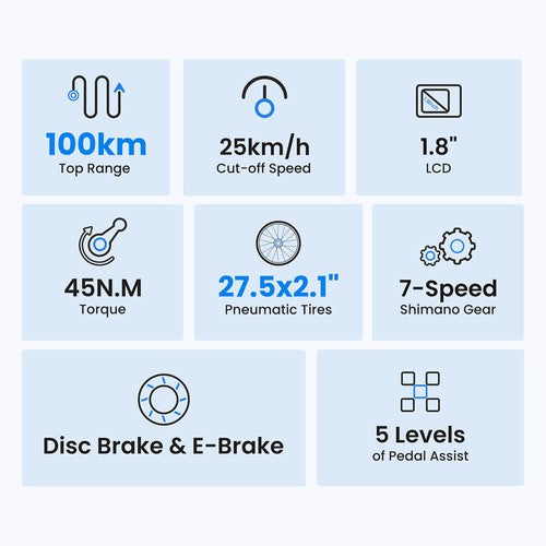 Vélo électrique Touroll J1 ST 27,5 pouces avec moteur 250 W 36 V 15,6 Ah