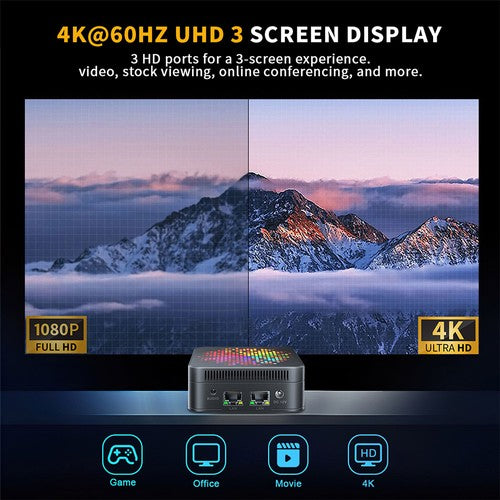 Mini PC RUPA HSI-100MINI, Intel N100 4 cœurs, 3,4 GHz max., 12 Go de RAM, SSD 512 Go