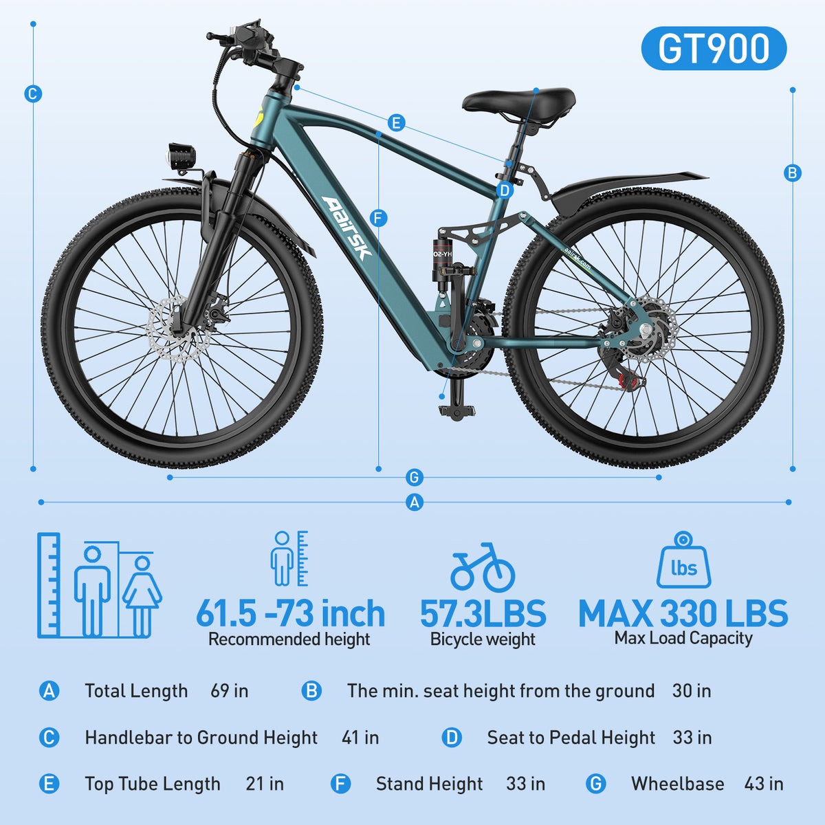 Vélo électrique Aairsk GT900, moteur 400 W, batterie 36 V 13 Ah