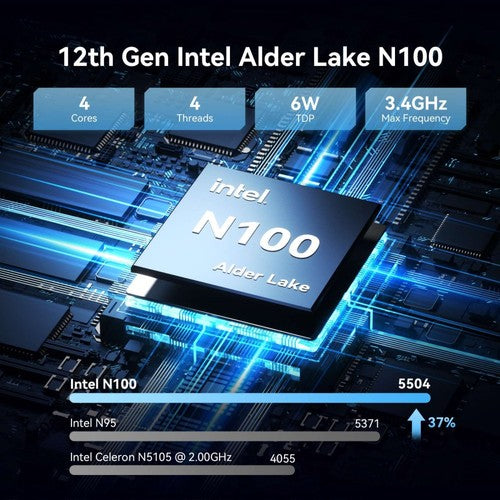 Mini PC GEEKOM Air12 Lite, Intel N100 4 cœurs, 3,4 GHz max., 8 Go de RAM, SSD 256 Go