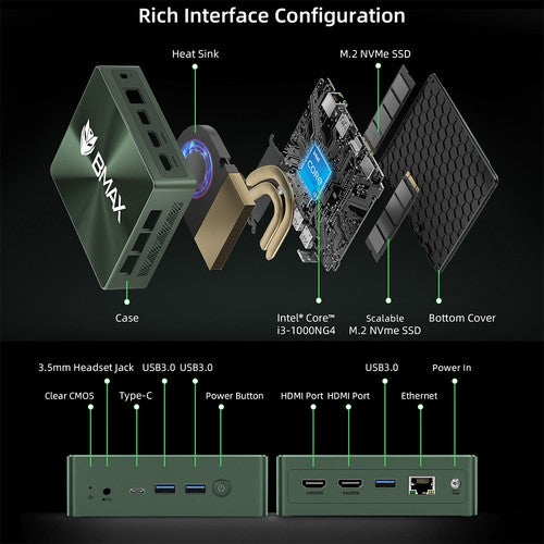 Mini PC BMAX B6 Plus, Intel Core i3-1000NG4 jusqu'à 3,2 GHz