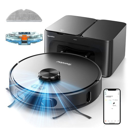 Aspirateur robot Teendow D65S MAX, vidange automatique après 70 jours, pression d'air de 6 000 Pa