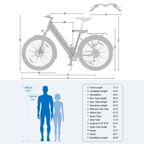 Vélo électrique Touroll J1 ST 27,5 pouces avec moteur 250 W 36 V 15,6 Ah