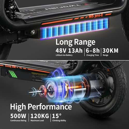 Trottinette électrique TWOFISH M5 PRO-E avec siège et panier arrière, 500 W