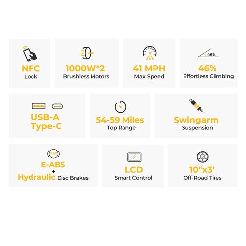 Trottinette électrique Ausom SR1, moteur 2 x 1 000 W, 52 V, 20,8 Ah