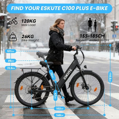 Vélo électrique ESKUTE C100 PLUS, moteur 250 W, batterie 36 V 13 Ah