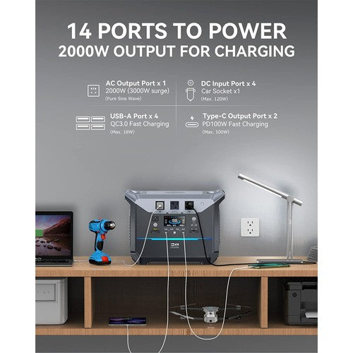 Centrale électrique portable DaranEner NEO2000, générateur solaire à batterie LiFePO4 2073,6 Wh, 2000 W