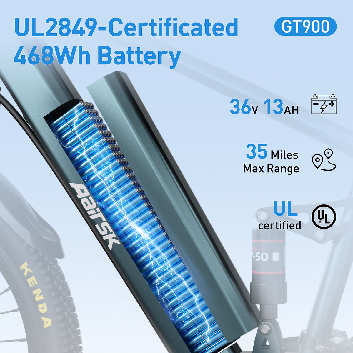 Vélo électrique Aairsk GT900, moteur 400 W, batterie 36 V 13 Ah