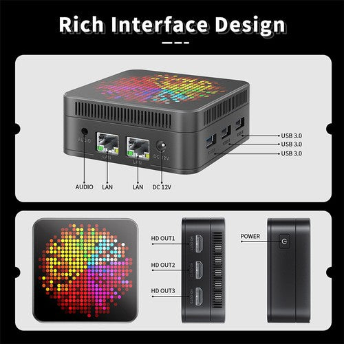 Mini PC RUPA HSI-100MINI, Intel N100 4 cœurs, 3,4 GHz max., 12 Go de RAM, SSD 512 Go