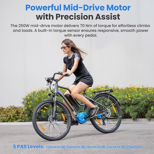 Vélo électrique Touroll MA2 250 W, moteur à entraînement central 36 V 13 Ah