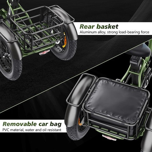 Vélo électrique Hidoes HD-ET1 avec porte-bagages arrière, tricycle électrique