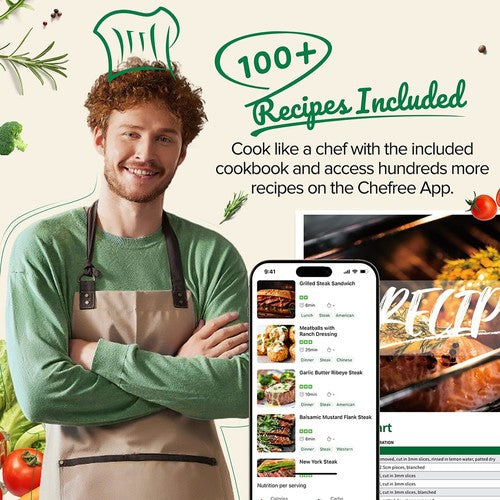 Friteuse à air CHEFREE AF500 1700 W 6,5 L, avec thermomètre à sonde intelligent