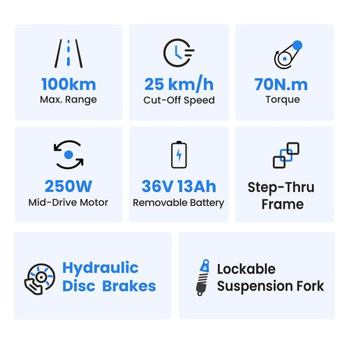 Vélo électrique Touroll MA2, moteur central 250 W, 36 V 13 Ah