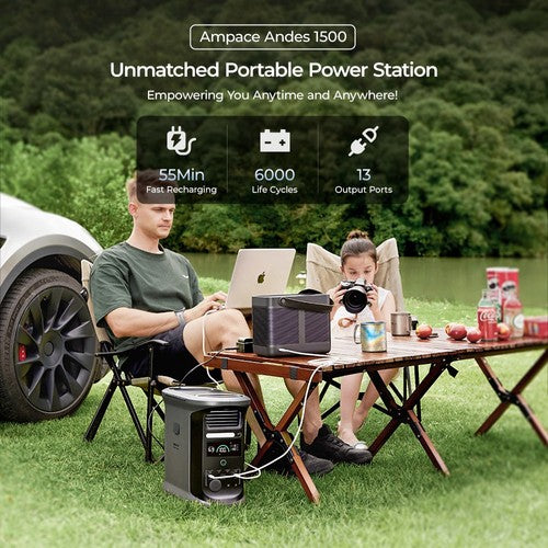 Centrale électrique portable Ampace Andes 1500, 1 462 Wh LiFePO4, 2 400 W