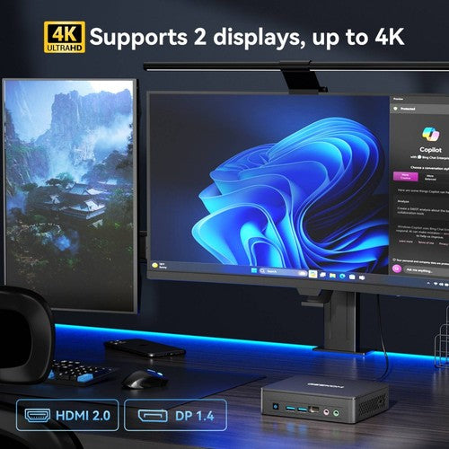 Mini PC GEEKOM Air12 Lite, Intel N100 4 cœurs, 3,4 GHz max., 8 Go de RAM, SSD 256 Go