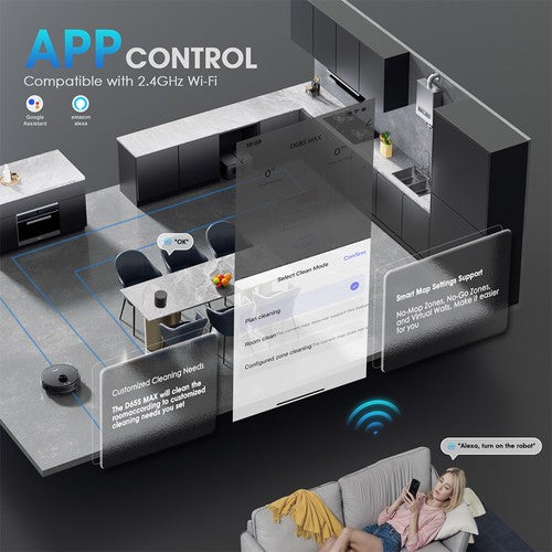 Aspirateur robot Teendow D65S MAX, vidange automatique après 70 jours, pression d'air de 6 000 Pa