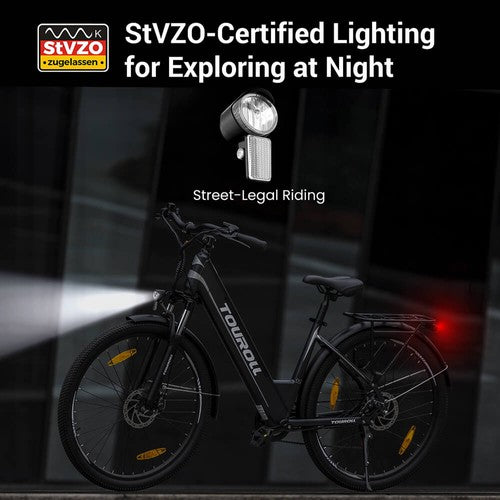 Vélo électrique Touroll J1 ST 27,5 pouces avec moteur 250 W 36 V 15,6 Ah