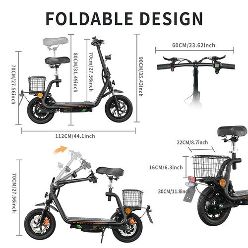 Trottinette électrique TWOFISH M5 PRO-E avec siège et panier arrière, 500 W